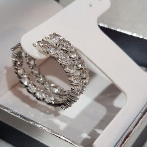 STS Jewels Sterling Silver Crystal Huggie Hoop Inside Out Earrings